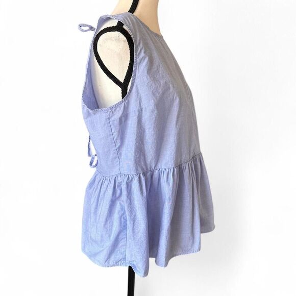 Express Women's Blue Chambray peplum tank top with tie back, L - Picture 3 of 8
